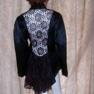 Black Satin Puff Shoulder Swallowtail Jacket